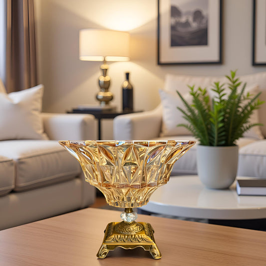 Golden Base Crystal Bowl for Coffee Table & Living Room
