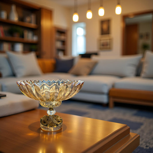 Opulent Glass Cut Bowl for Living Room Styling & Decoration