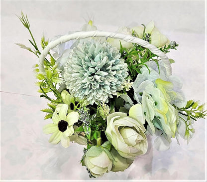EverBloom Mint Floral Basket Artificial Flowers