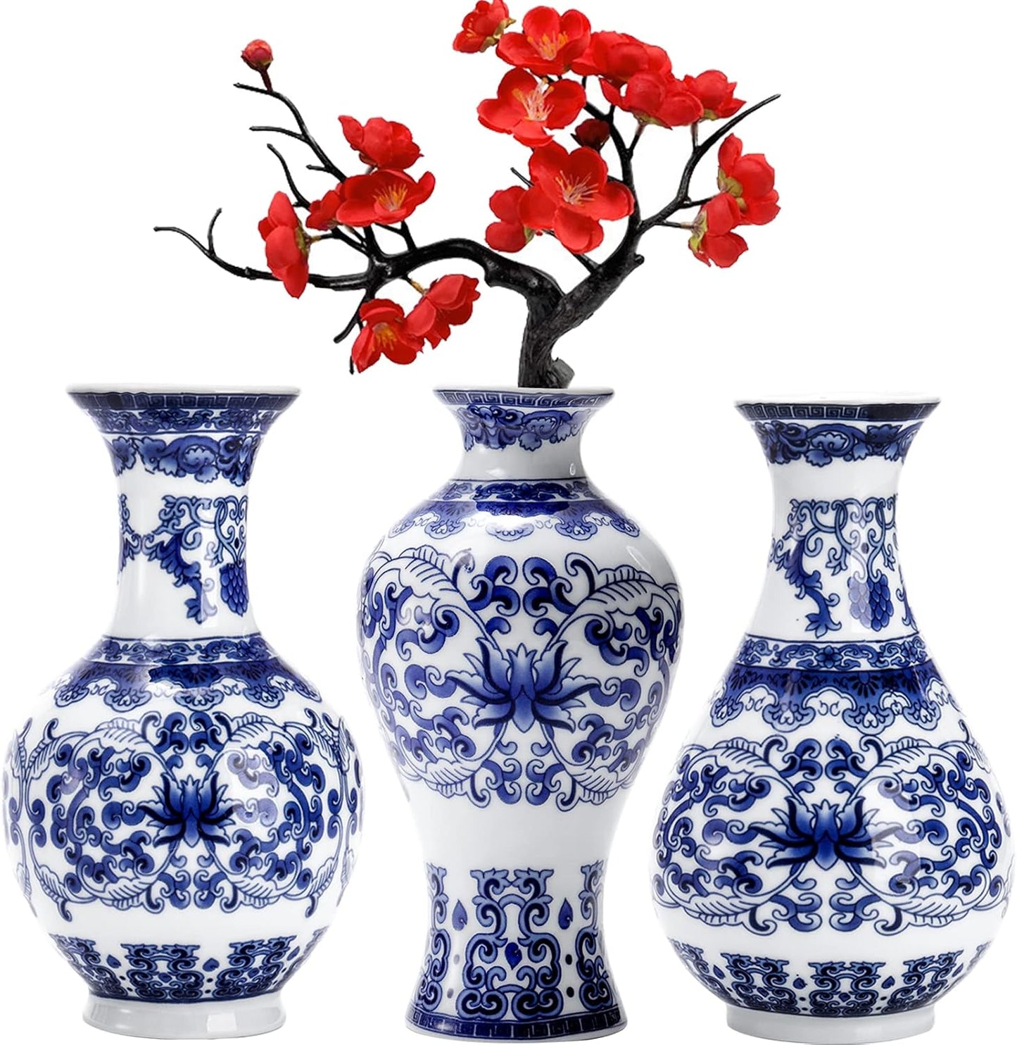 White Porcelain small Vase | Handmade Chinoiserie  ( Set of 3)