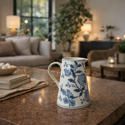 Blue & White Floral Decorative Ceramic Pitcher