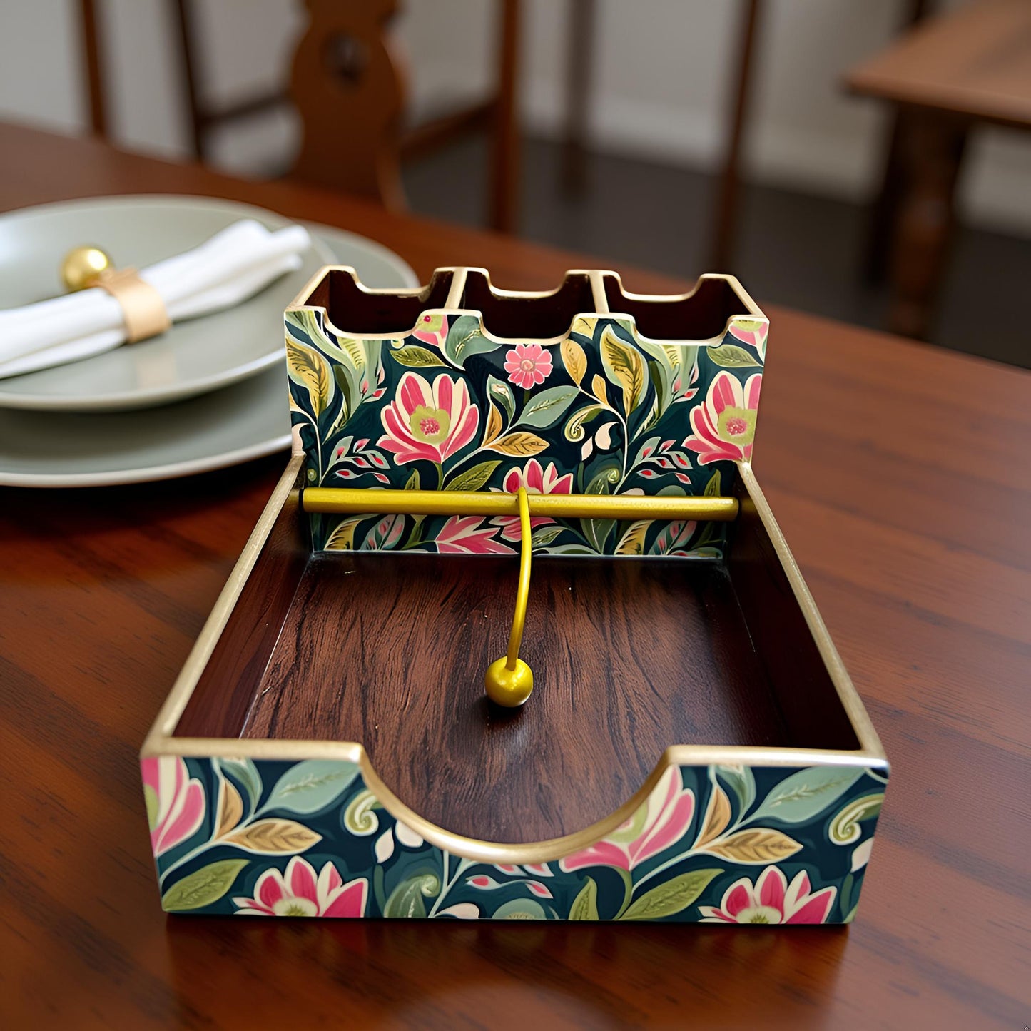 Emerald Petals Collection - Paper Napkin & Cutlery Holder