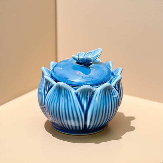 The Azure Flutter Jar – Elegant Blue Ceramic Trinket Jar (Small)
