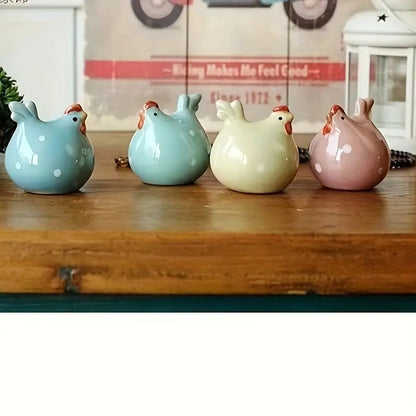 Colorful Rooster & Hen Ceramic Figurine | Set of 4 | SMALL