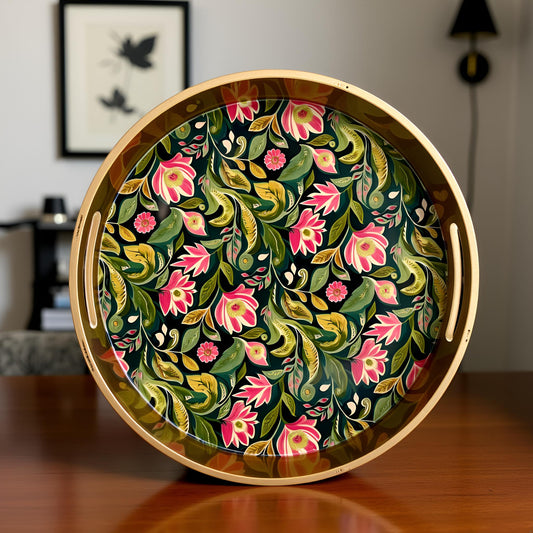 Emerald Petals Collection - Medium Round Tray