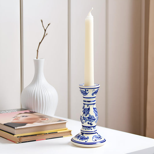 Elegant Blue & White Ceramic Candle Stand – Small