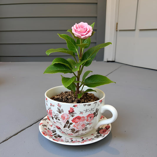 Decorative Oversized Floral Cup and Saucer  Style – Ceramic Planter