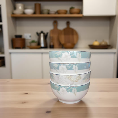 Blue and White Floral Ceramic Bowl Set of 4