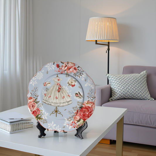 Vintage-Inspired Wall Decor Plate – Elegant Dress & Floral Design for Home Aesthetic