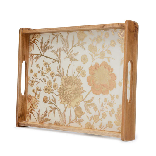 Luxury Wooden Serving Tray with Gold Floral Design (Large)