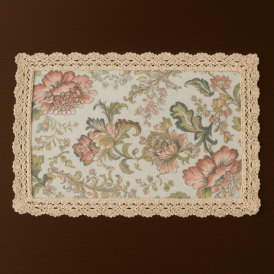 Floral Fabric Table Mat with Beige Lace