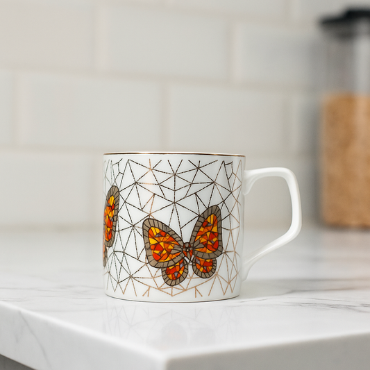 Butterfly Mosaic Ceramic Mug Set – Set of 6