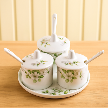 Ivory Bloom – Elegant White Floral Spice Jar Set (Set of 3)