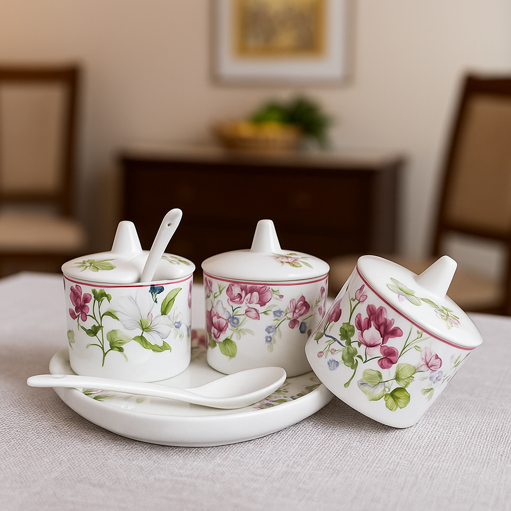 Blush Meadow – Hand-Painted Floral Spice Jar Set (Set of 3)