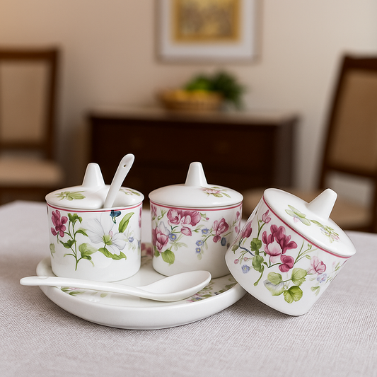 Blush Meadow – Hand-Painted Floral Spice Jar Set (Set of 3)