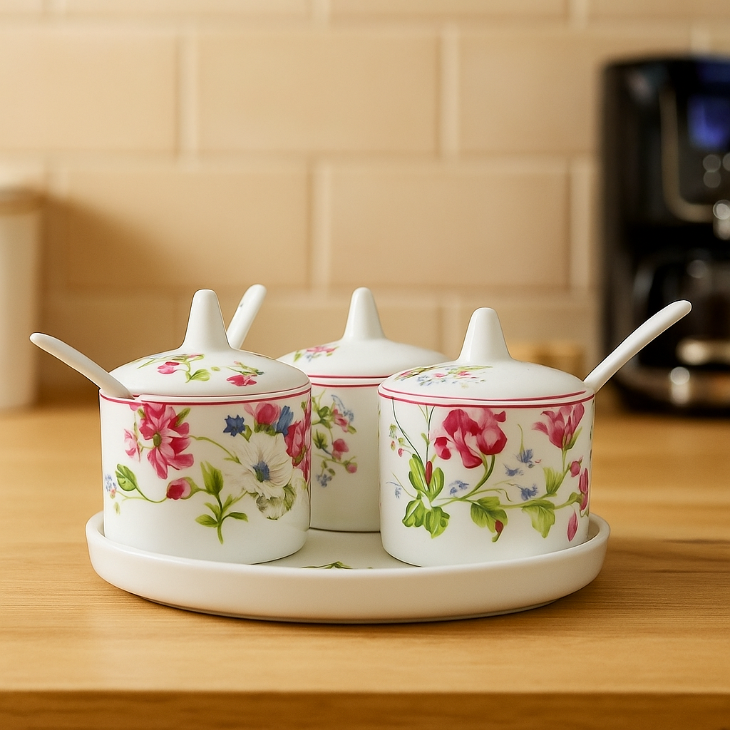 Blush Meadow – Hand-Painted Floral Spice Jar Set (Set of 3)