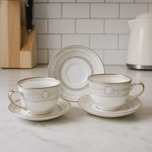Luna Cirque – Elegant Tea Cups with Saucers (Set of 6)