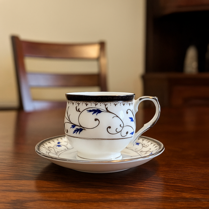 Blue Whisper Fine Porcelain Tea Set – Set of 6 with Matching Saucers