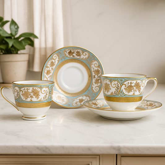 Imperial Gold Bloom Tea Set – Set of 6 Cups with Saucers (Vintage Classic)
