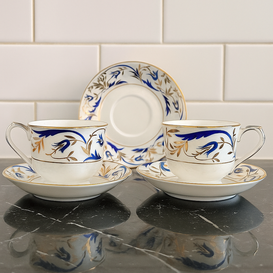 Royal Blue Elegance Tea Cup & Saucer Set – Set of 6