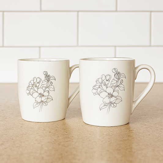 Minimalist Floral Sketch Ceramic Mug Set – Set of 2