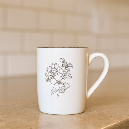 Minimalist Floral Sketch Ceramic Mug Set – Set of 2