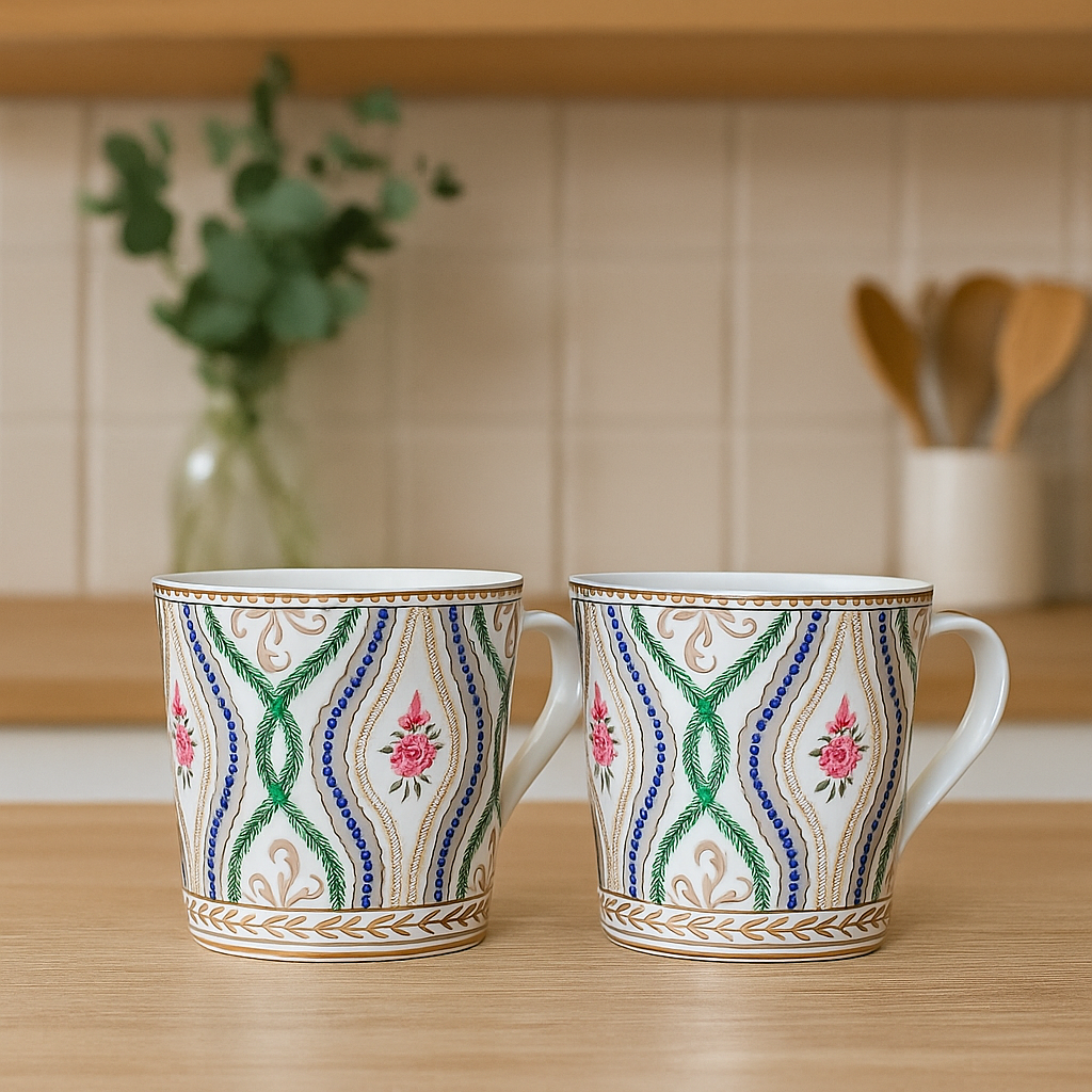 Victorian Garden Motif Ceramic Mug Set – Set of 2