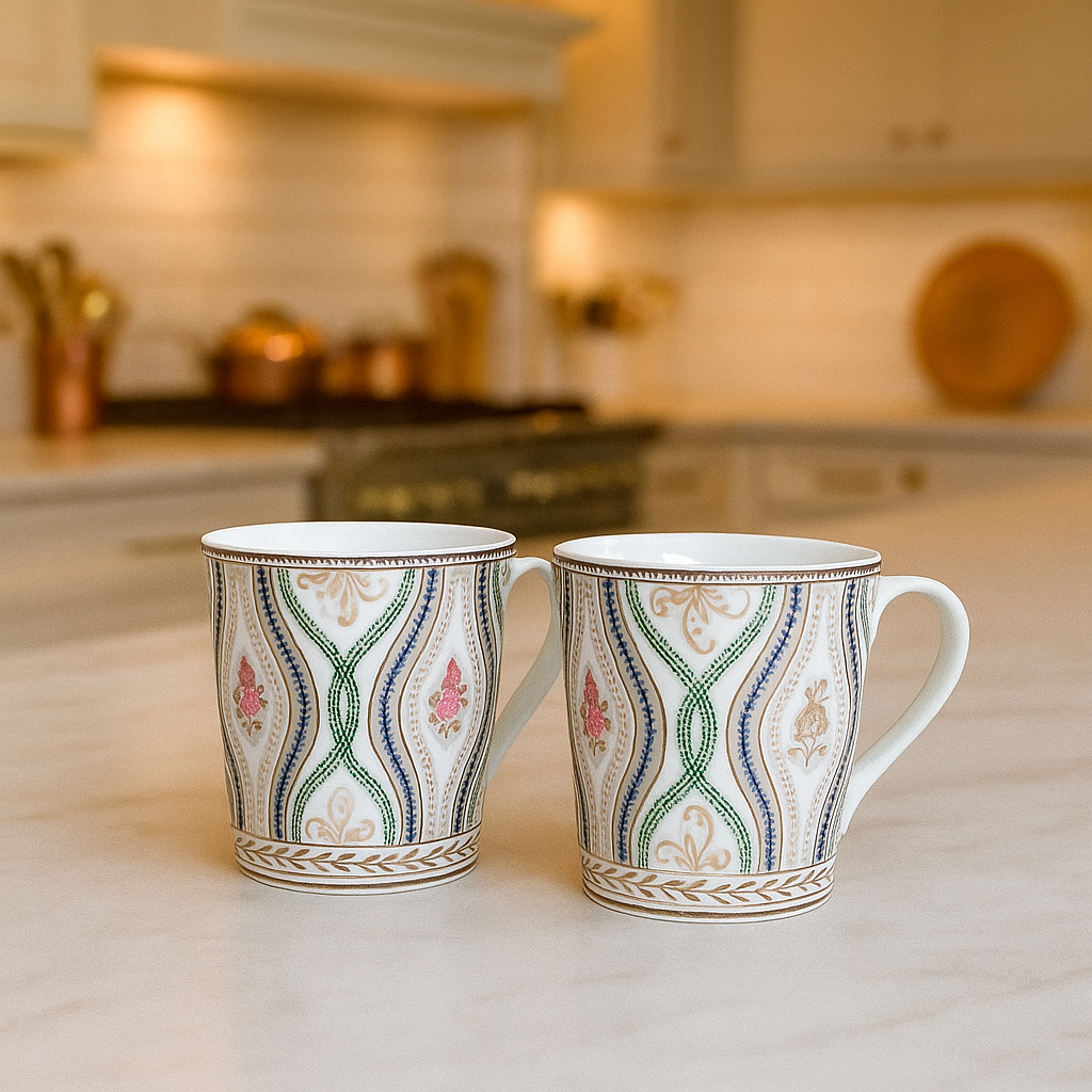 Victorian Garden Motif Ceramic Mug Set – Set of 2