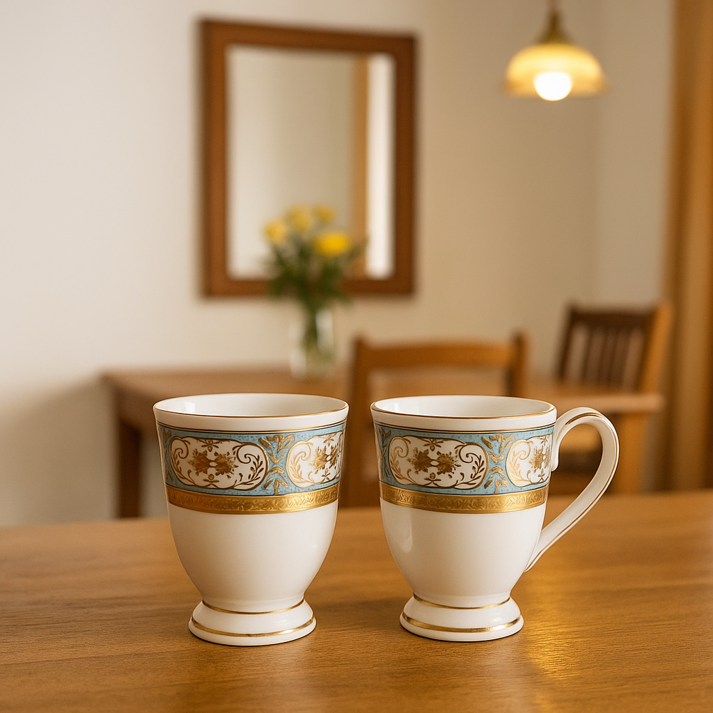 Imperial Blue & Gold Footed Mug Set – Set of 2