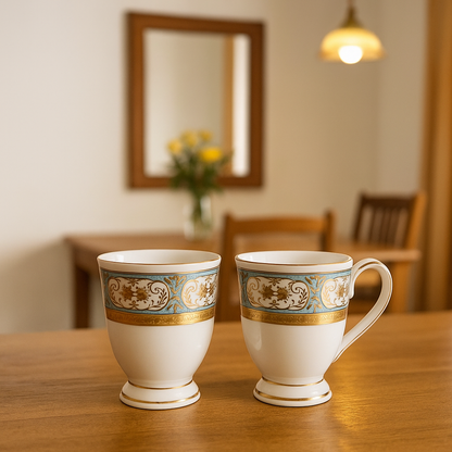 Imperial Blue & Gold Footed Mug Set – Set of 2