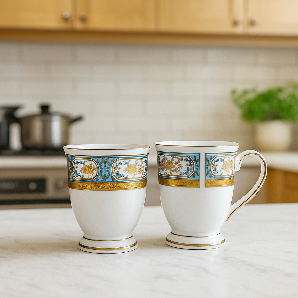 Imperial Blue & Gold Footed Mug Set – Set of 2