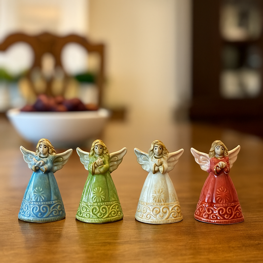 Handcrafted Ceramic Angel Figurines – Set of 4 (Multicolor)