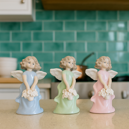 Porcelain Angel Figurine in Blue – Holding Flower Basket