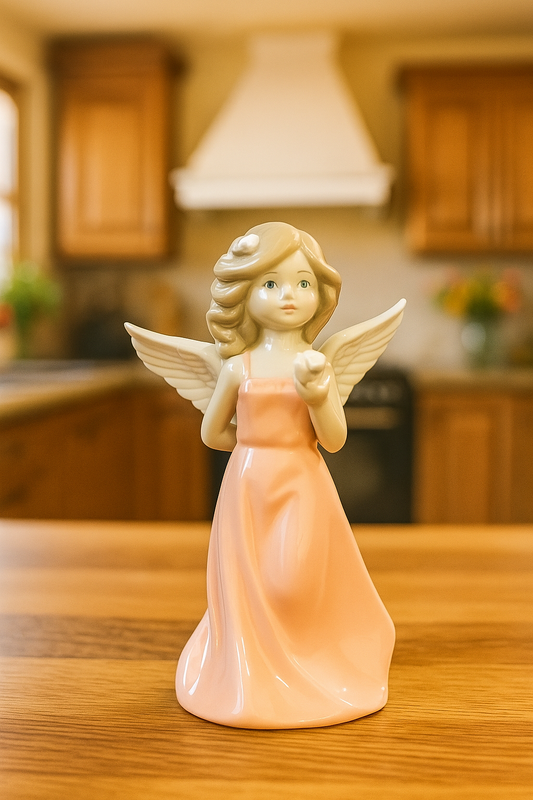 Porcelain Angel Figurine – Elegant Pink with wings ( Large )