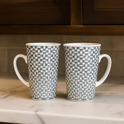 Monochrome Pinstripe Porcelain Mugs – Set of 2 (Modern Minimalist)