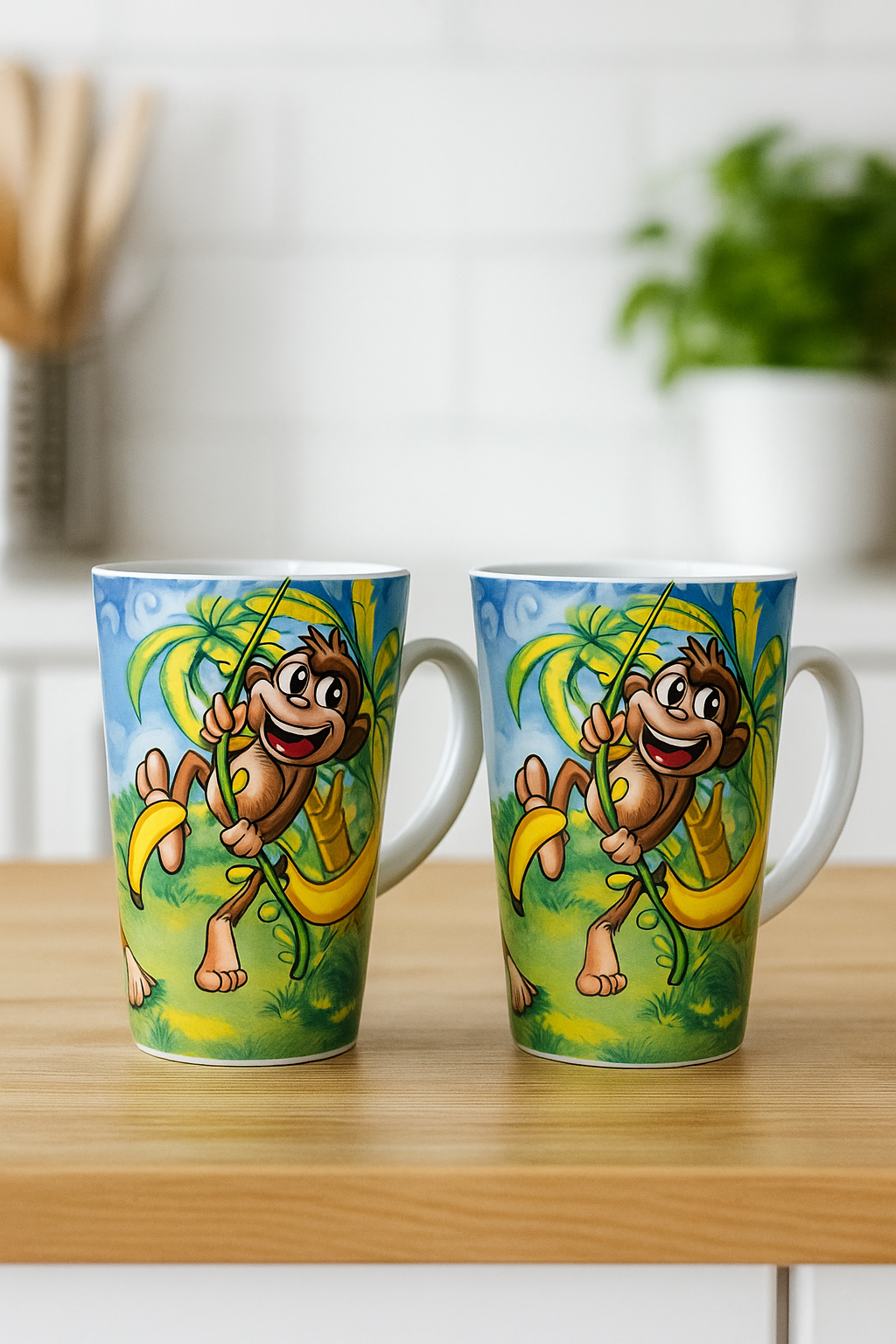 Jungle Monkey Kids Mugs – Set of 2 (Playful Cartoon Collection)