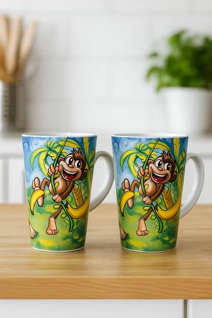 Jungle Monkey Kids Mugs – Set of 2 (Playful Cartoon Collection)