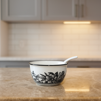 Noir Garden – Classic Soup Bowl Set with Spoons (Set of 6)
