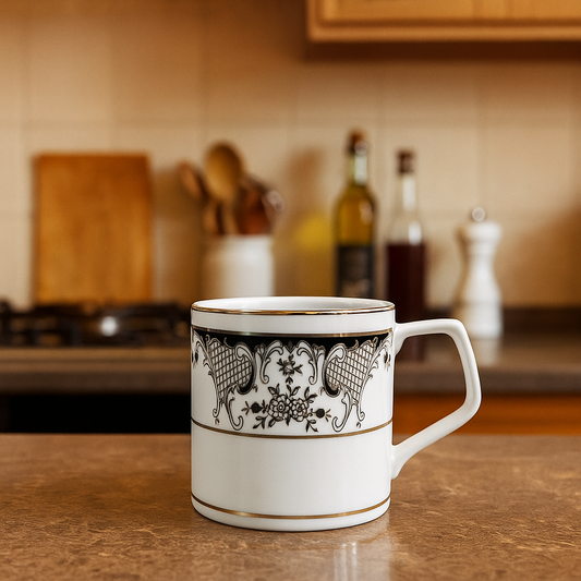 Vintage White & Gold Royal Mug Set – Set of 6