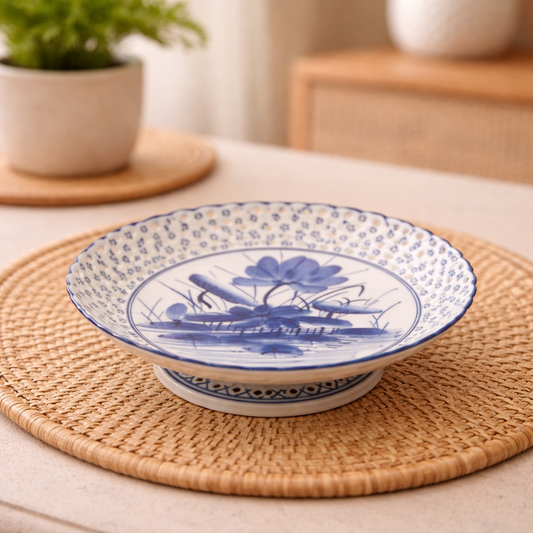 Blue Floral Ceramic Decorative Bowl