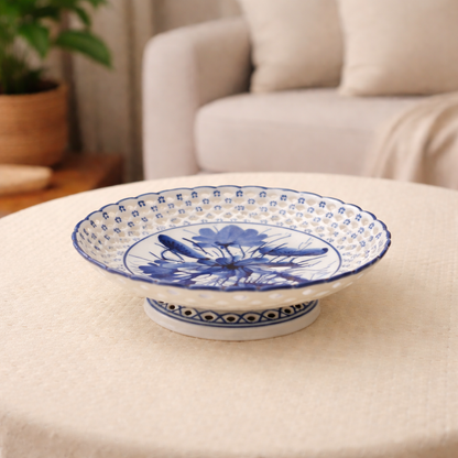 Elegant Blue Floral Ceramic Decorative Bowl