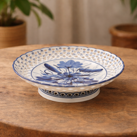 Elegant Blue Floral Ceramic Decorative Bowl
