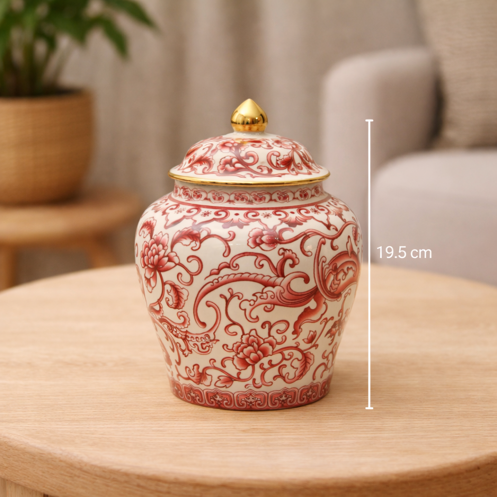 Elegant Pink Floral Ceramic Ginger Jar