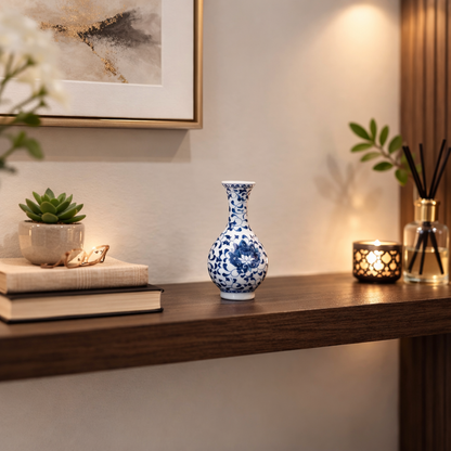 Blue & White Porcelain Collection - Mini Bottle Neck Vase