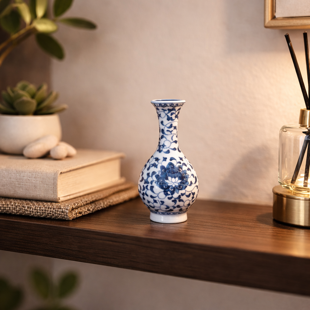 Blue & White Porcelain Collection - Mini Bottle Neck Vase