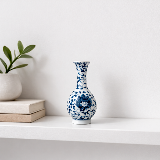 Blue & White Porcelain Collection - Mini Bottle Neck Vase