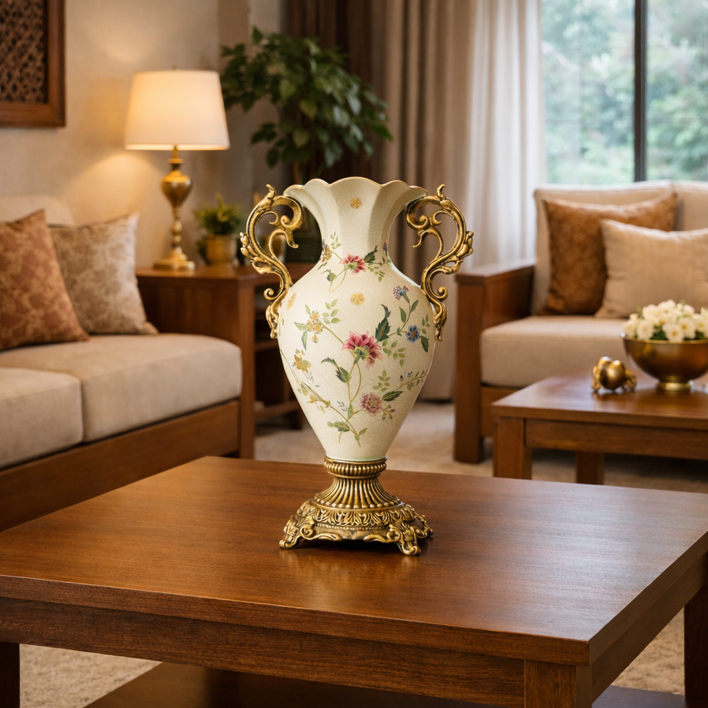 Vintage Floral Double Handle Pedestal Vase