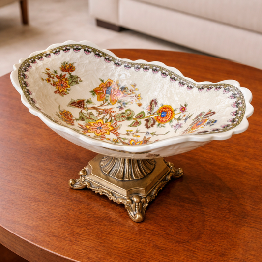 Vintage Floral Pedestal Centerpiece Bowl