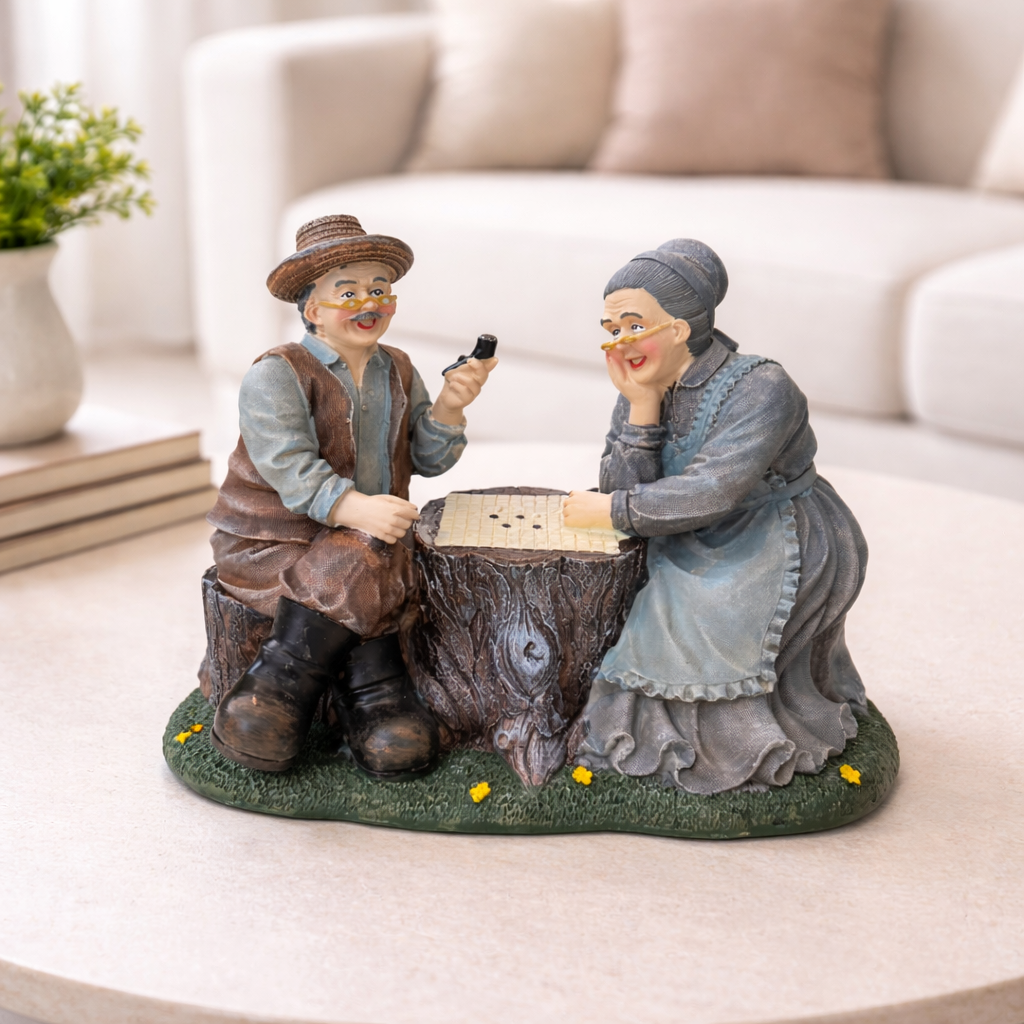 Vintage Grandparents Playing Board Game Figurine
