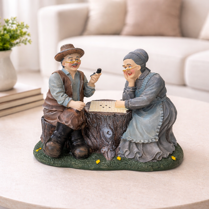 Vintage Grandparents Playing Board Game Figurine